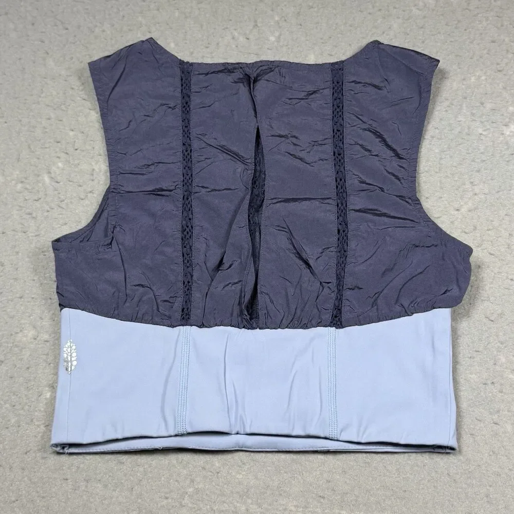 Free People FP Movement Oh Hey Applique Crop Top Women’s Size XS Blue Sleeveless
